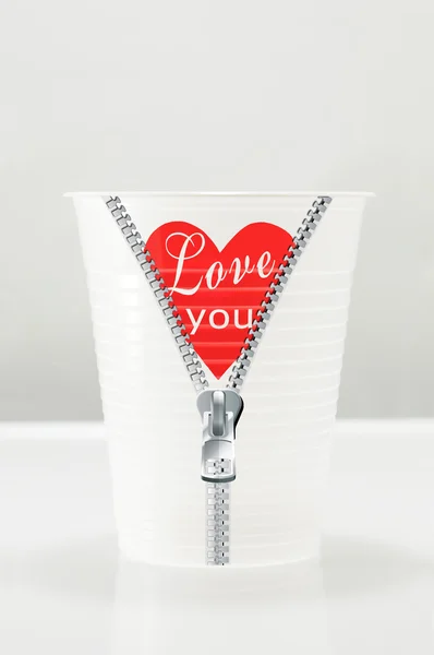 Cup with  love you sign and  zipper — Stock Photo, Image