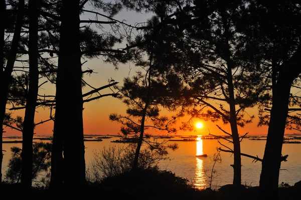 Pôr-do-sol laranja na praia — Fotografia de Stock