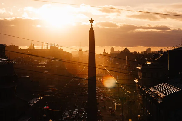 Leningrad Hero City Obelisk Vosstaniyatorget Sankt Petersburg Ryssland Solnedgång Landskap — Stockfoto