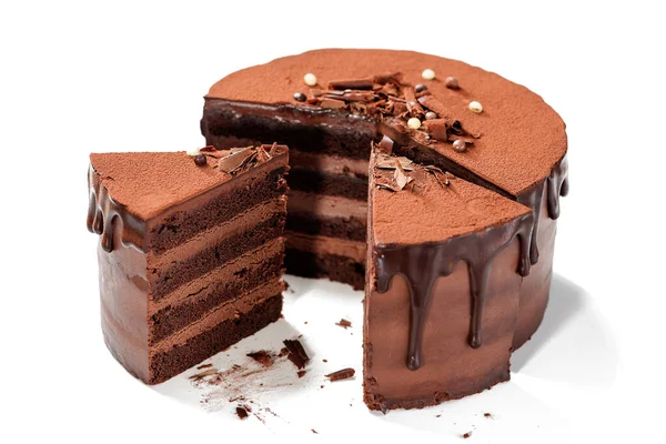 Bolo Super Chocolatey Com Chocolate Belga Escuro Com Creme Ganache — Fotografia de Stock