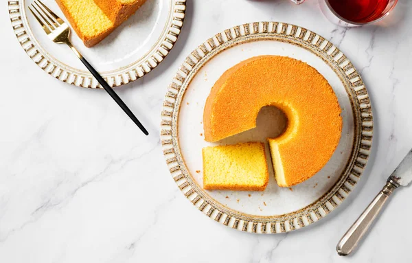 Yumuşak Tüylü Orijinal Chiffon Cake Üstteki Görünüm — Stok fotoğraf