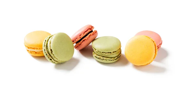 Sweet Colorful Macarons Isolated White Background — Stock Photo, Image