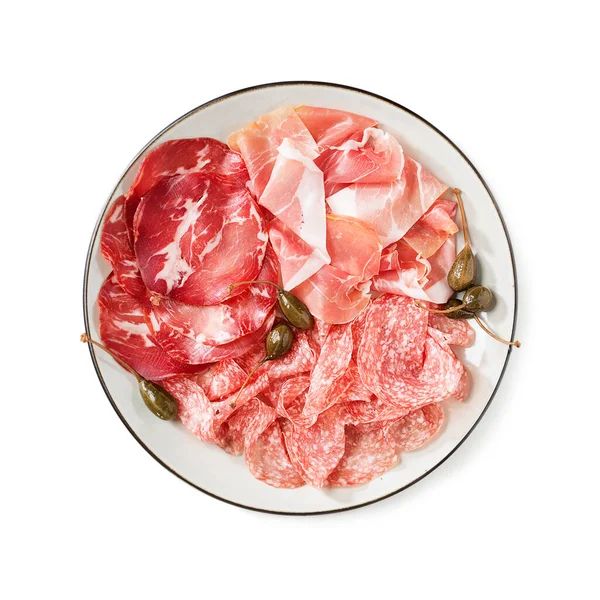 Jambon Espagnol Traditionnel Crudo Prosciutto Salami Italien Jambon Parme Assiette — Photo