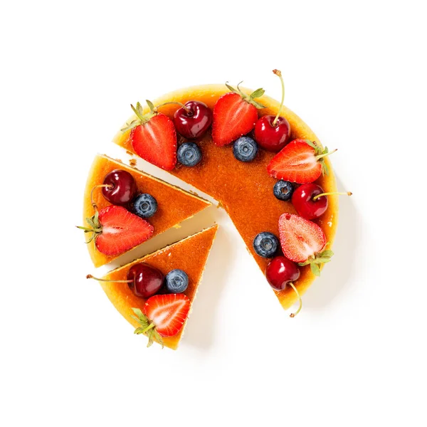 Souffle Cheesecake Dessert Fresh Berries Isolated White Background Top View — Stockfoto