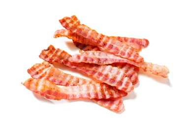 Beyaz arka planda ızgara domuz pastırması..