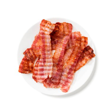 Izgara pastırma beyaz arka planda izole, üst manzara