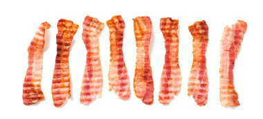 Izgara pastırma beyaz arka planda izole, üst manzara