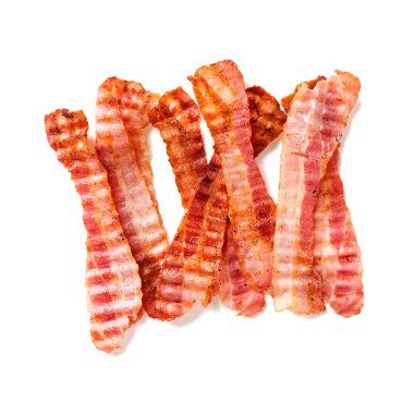 Izgara pastırma beyaz arka planda izole, üst manzara