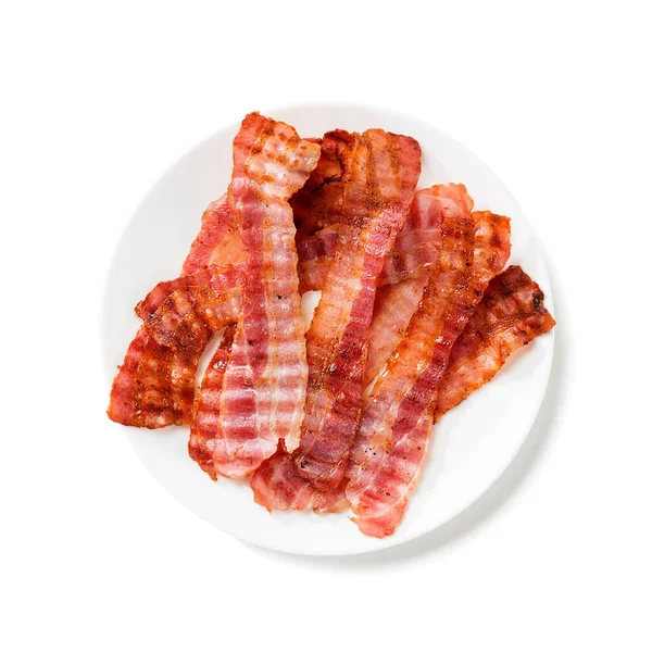 Izgara pastırma beyaz arka planda izole, üst manzara