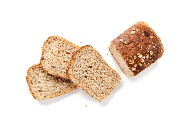 Brot Scheiben Isoliert Auf Weißem Hintergrund Scheiben Brot Und Brotkrumen — Stockfoto