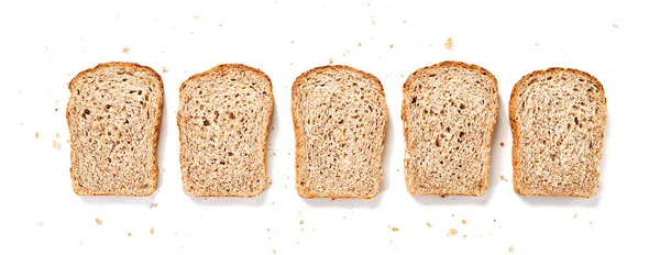 Brot Scheiben Isoliert Auf Weißem Hintergrund Scheiben Brot Und Brotkrumen — Stockfoto