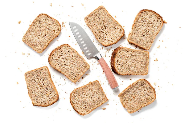 Brot Scheiben Isoliert Auf Weißem Hintergrund Scheiben Brot Und Brotkrumen — Stockfoto