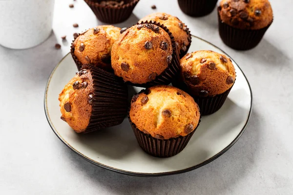 Čokoládové Muffiny Talíři Světle Šedém Pozadí — Stock fotografie
