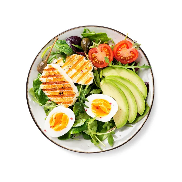 Desayuno Saludable Con Dieta Ceto Huevo Cocido Rodajas Aguacate Queso —  Fotos de Stock