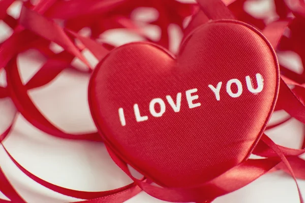 Red heart with the word love you on white background — Stock Photo, Image