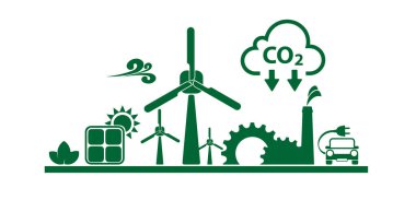 İklim değişikliğini durdurmak için karbondioksit salınımını azaltmak. yeşil enerji arkaplanı