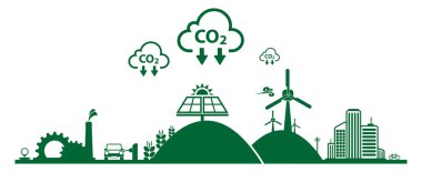 İklim değişikliğini durdurmak için karbondioksit salınımını azaltmak. yeşil enerji arkaplanı