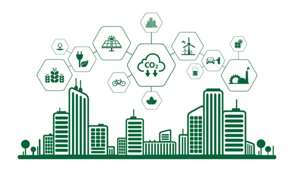 Reducir Las Emisiones Co2 Para Detener Cambio Climático Fondo Energía — Archivo Imágenes Vectoriales