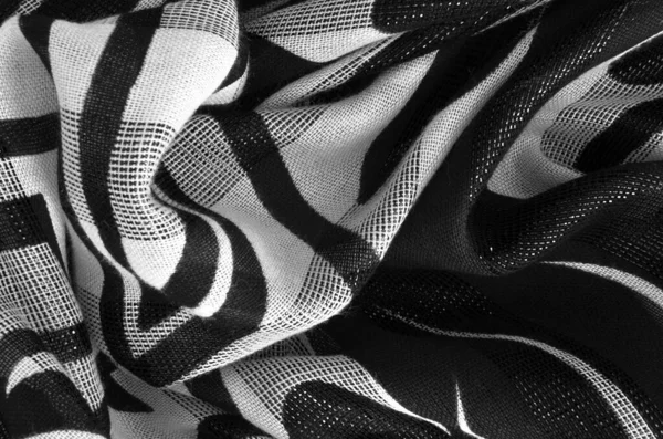 Gros Plan Froissé Tissu Noir Blanc Fond Abstrait — Photo