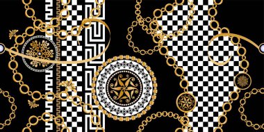 Değerli taşlar, altın zincirler ve incilerle süslenmiş kusursuz desenler..