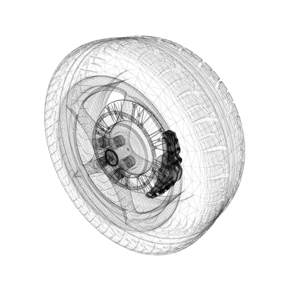 Châssis de roue de voiture à partir de lignes noires isolées sur fond blanc. 3D. Illustration vectorielle — Image vectorielle