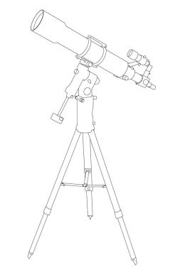 Beyaz arka planda izole edilmiş amatör bir teleskop. Vektör illüstrasyonu