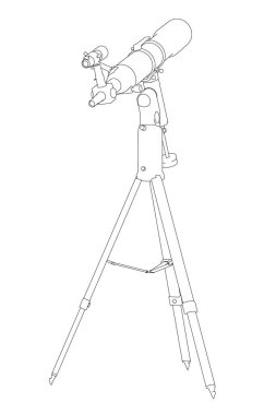 Beyaz arka planda izole edilmiş amatör bir teleskop. Vektör illüstrasyonu