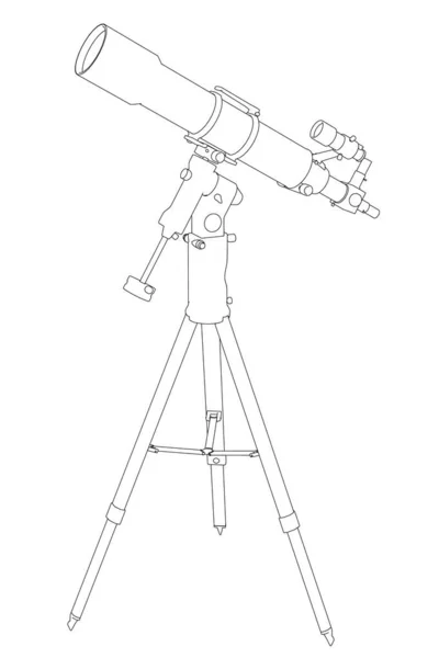 Contorno di un telescopio amatoriale isolato su sfondo bianco. Illustrazione vettoriale — Vettoriale Stock