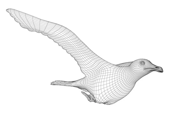 Vliegende vogel draadframe geïsoleerd op witte achtergrond. Zijaanzicht. Een 3D. Vectorillustratie — Stockvector