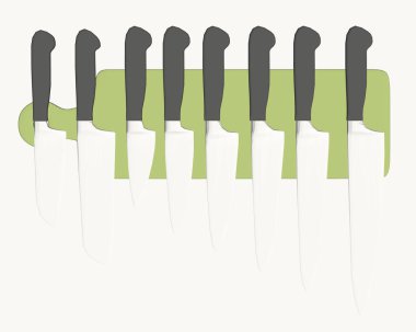 Beyaz arka planda izole edilmiş bıçaklarla ayarlanmış. Üç boyutlu. Vektör illüstrasyonu