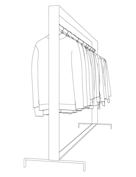 Esquema de ropa colgando de una percha aislada sobre fondo blanco. Ropa en una percha en la tienda. Ilustración vectorial — Vector de stock