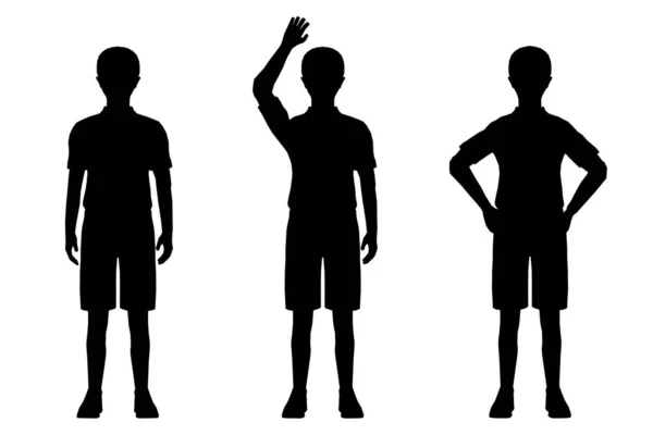 Set with silhouettes of a boy in shorts and a T-shirt. Vector illustration — Stock Vector