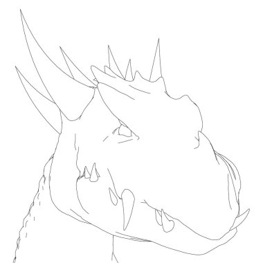 Beyaz arka planda izole edilmiş siyah çizgilerdeki ejderha kafası. Vektör illüstrasyonu