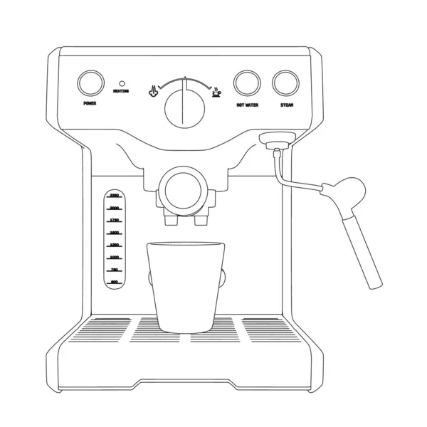 Kontur av en kaffebryggare från svarta linjer isolerad på en vit bakgrund. Framifrån. Vektorillustration — Stock vektor