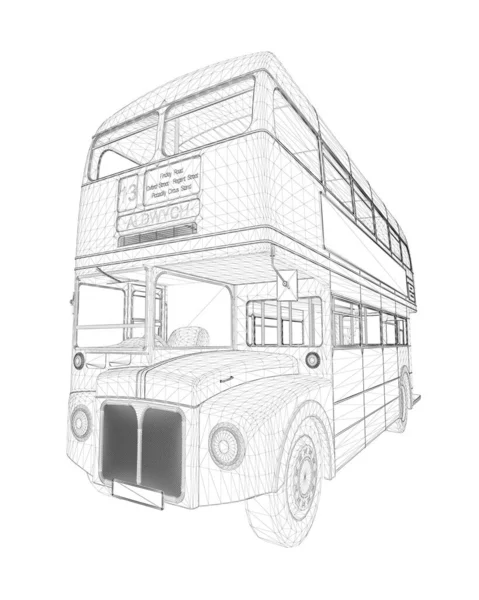 Outline of a double-decker retro English bus from black lines isolated on a white background. Perspective view. Vector illustration — Stock Vector