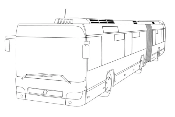 Plan d'un long bus à partir de lignes noires isolées sur un fond blanc. Vue en perspective. Illustration vectorielle — Image vectorielle