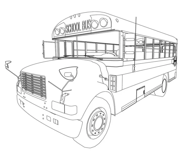 Plan de bus scolaire à partir de lignes noires isolées sur fond blanc. Vue en perspective. Illustration vectorielle — Image vectorielle