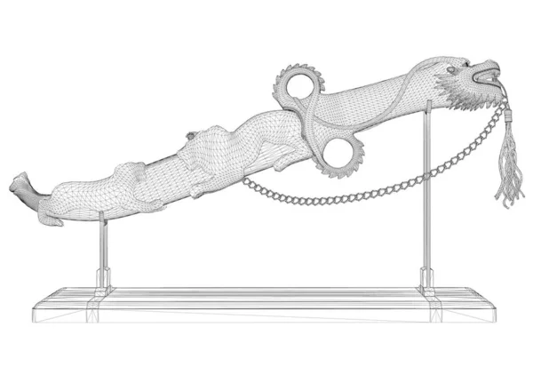 Marco de alambre de una daga decorativa en un estante aislado sobre un fondo blanco. 3D. Ilustración vectorial — Vector de stock