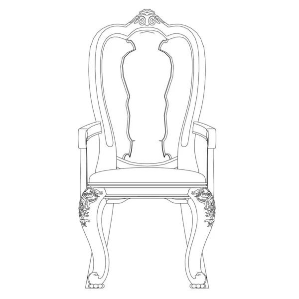 Kontur av en dekorativ stol från svarta linjer isolerad på en vit bakgrund. Framifrån. Vektorillustration — Stock vektor
