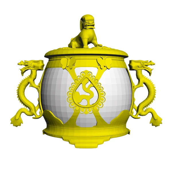 白色背景的装饰茶壶模型。前面的景色3D 。矢量说明 — 图库矢量图片