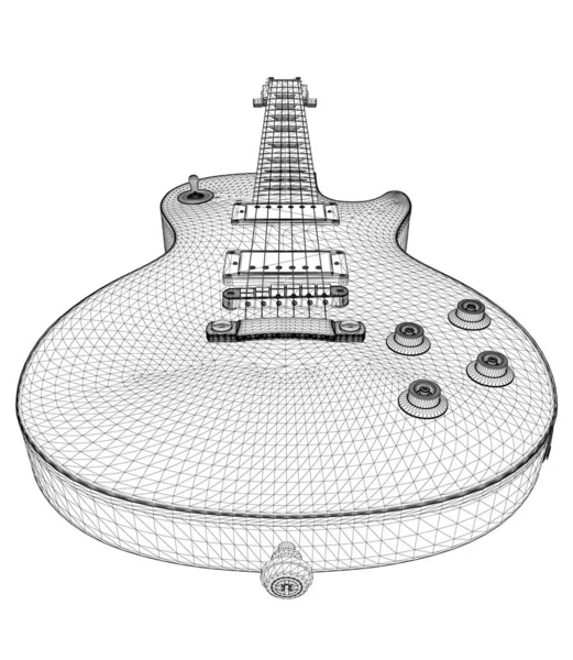 Guitarra eléctrica wireframe de líneas negras aisladas sobre fondo blanco. 3D. Ilustración vectorial — Archivo Imágenes Vectoriales