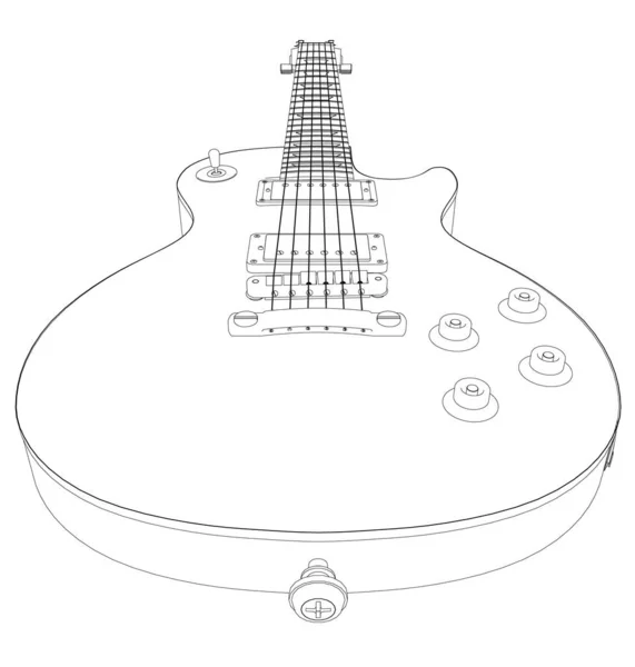 Contorno de guitarra eléctrica de líneas negras aisladas sobre fondo blanco. Perspectiva. Ilustración vectorial — Vector de stock