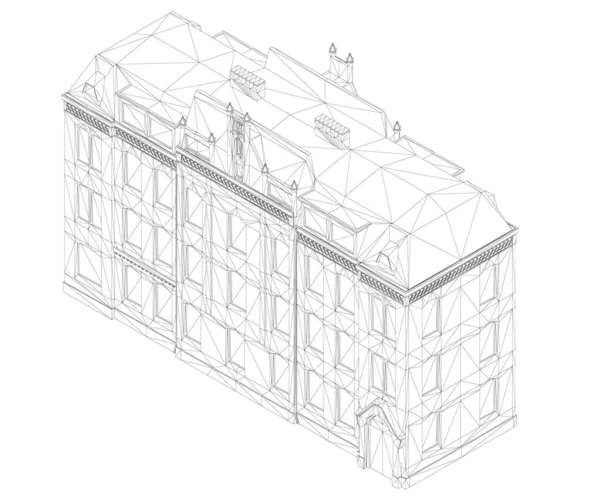 Контур декоративного дома изолирован на белом фоне. Изометрический вид. Векторная иллюстрация — стоковый вектор