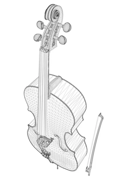白い背景に隔離された黒い線からのバイオリンのワイヤーフレーム。遠近法だ。3Dだ。ベクターイラスト — ストックベクタ