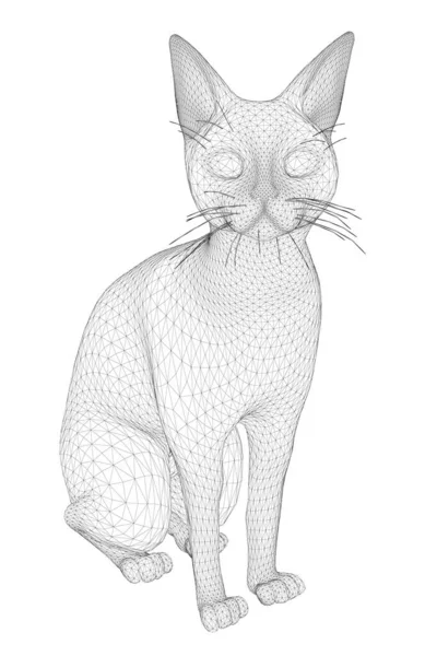 Sentado gato wireframe de linhas pretas isoladas no fundo branco. 3D. Ilustração vetorial —  Vetores de Stock