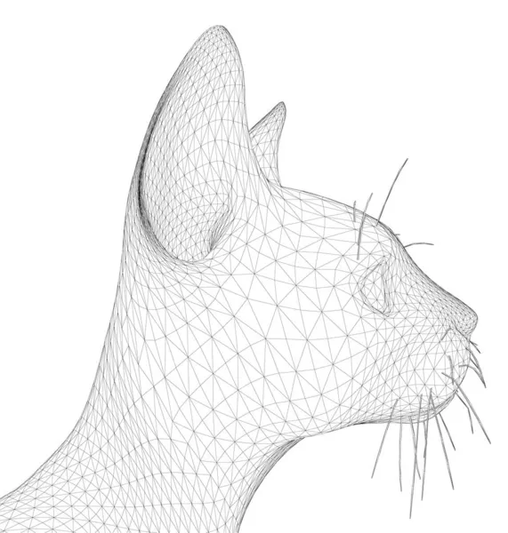 Rama przewodowa głowicy kota izolowana na białym tle. Widok z boku. 3D. Ilustracja wektora — Wektor stockowy