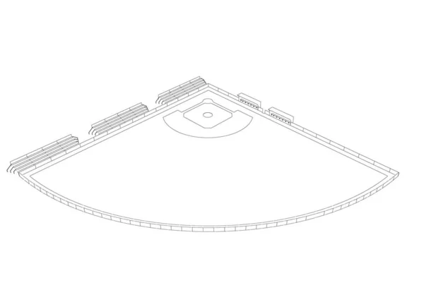 야구 경기장은 검은 선에서 흰색 배경에 분리되어 있다. 벡터 일러스트 — 스톡 벡터