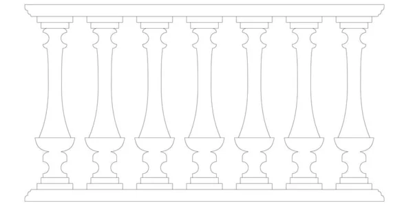 白い背景に隔離された装飾的なフェンスの輪郭。手すりの一部。ベクターイラスト — ストックベクタ