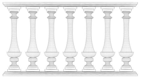 Декоративный забор Wireframe изолирован на белом фоне. Часть перила. 3D. Векторная иллюстрация — стоковый вектор