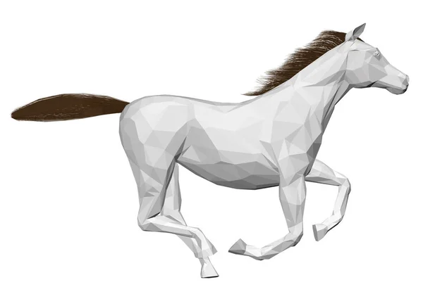 Modello di cavallo galoppante bianco a basso poli da isolato su sfondo bianco. Vista laterale. 3D. Illustrazione vettoriale — Vettoriale Stock